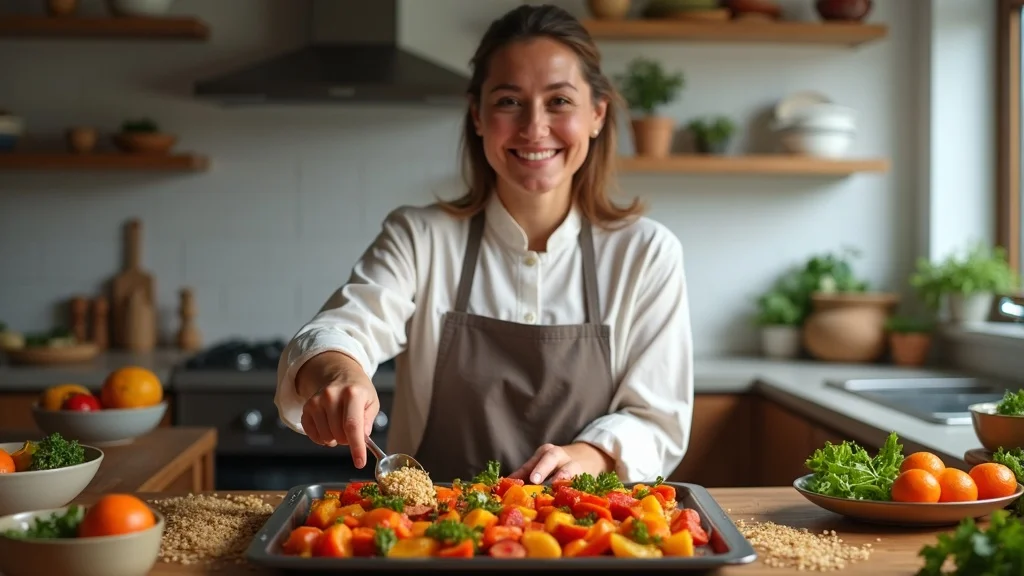 Winter meal prep with best foods for winter health, featuring root vegetables, olive oil, quinoa, and Greek yogurt in an organized kitchen.