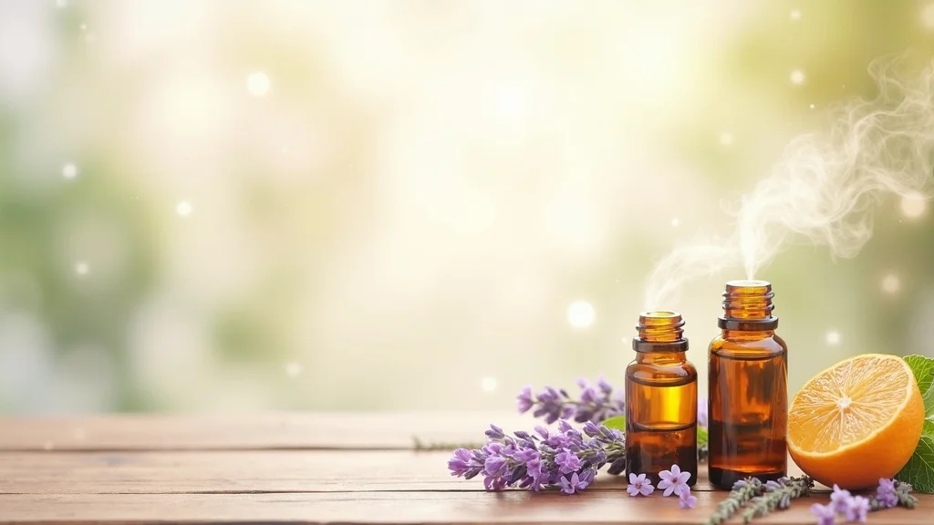 Top three essential oils for emotional balance and mental clarity, demonstrating how essential oils influence our emotions and mental well-being with lavender, peppermint, and citrus arranged elegantly.