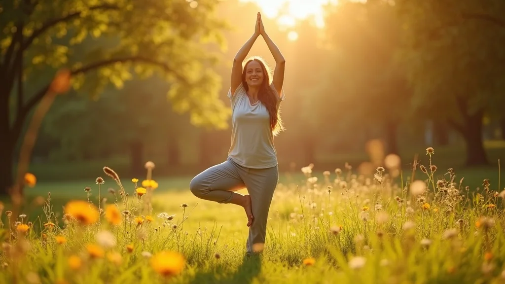 Holistic healing for wellness: yoga outdoors in sunlit park