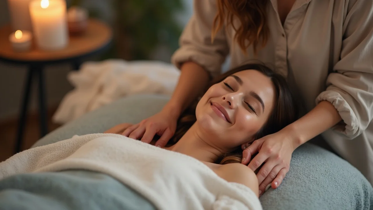 Holistic medicine: healing touch session in a tranquil studio