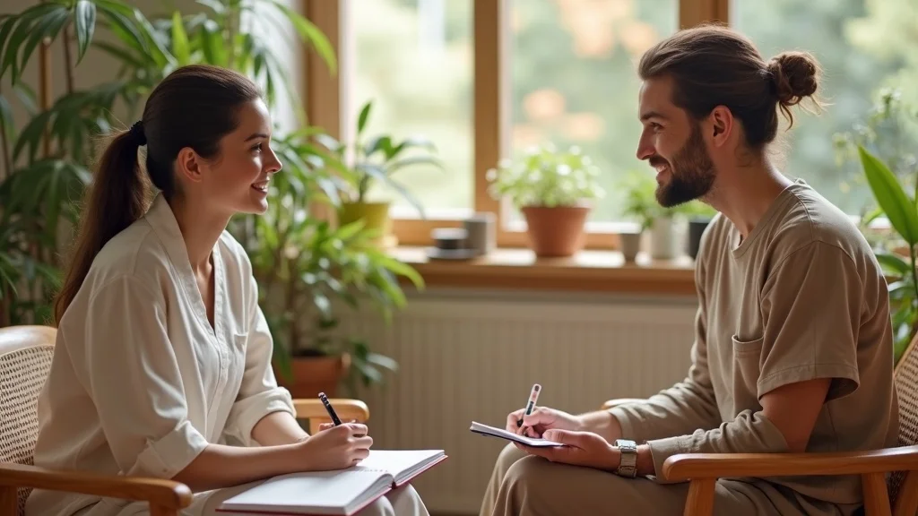 Welcoming holistic practitioner and client sharing a consultation, emphasizing personalized care and supportive atmosphere for beginners.