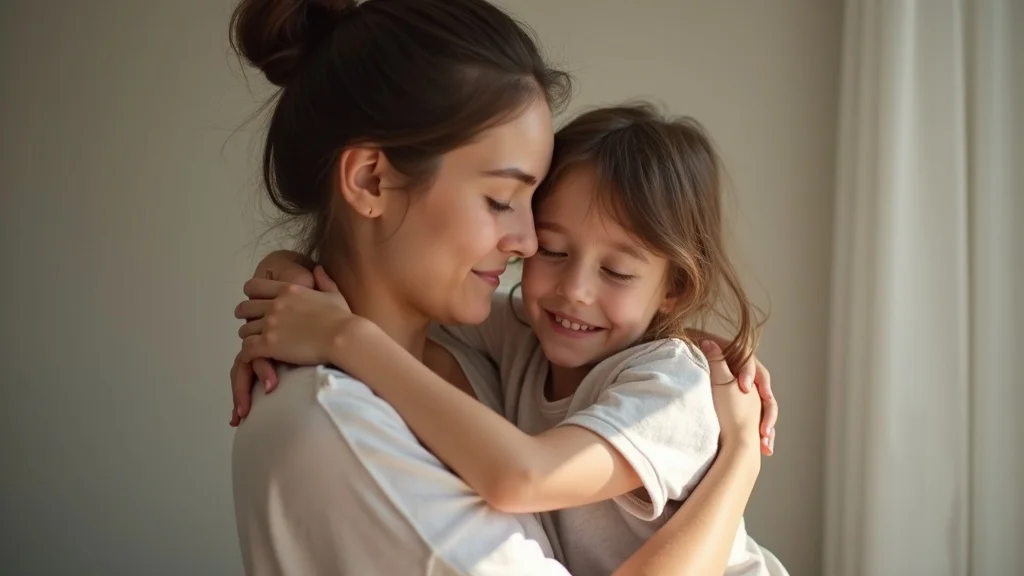 Gently comforting adult embracing their inner child, symbolizing nurturing and emotional healing integration.
