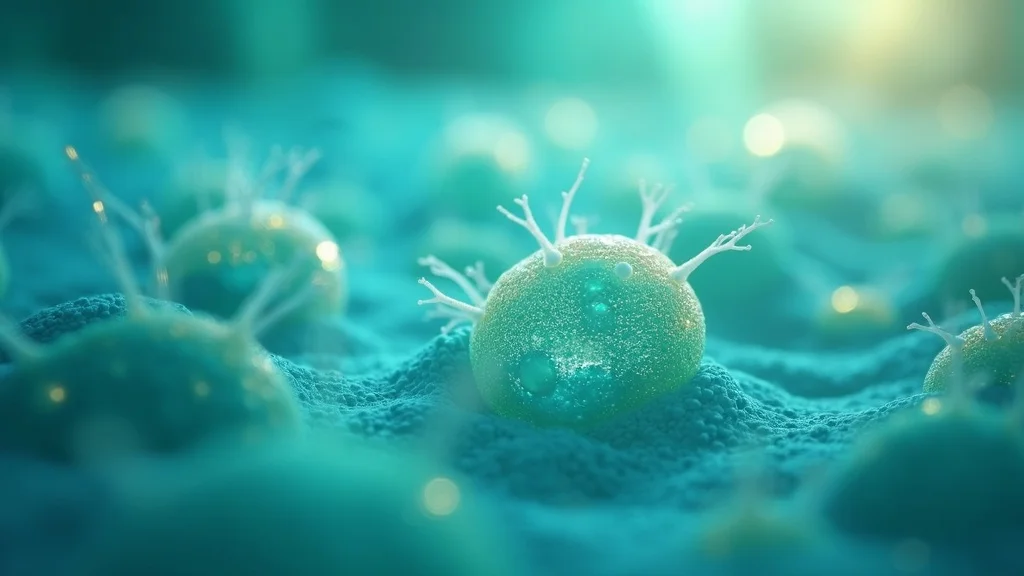 natural healing - Vivid close-up of healthy human cells regenerating, cell division and renewal, photorealistic illustration, pastel blues and greens