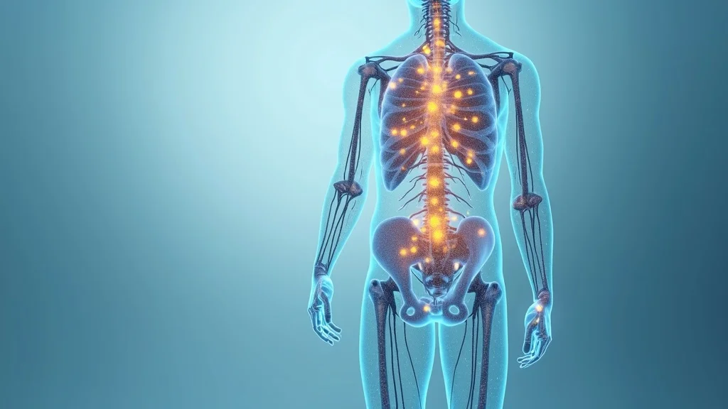 Visual representation of interconnected nervous and immune systems, with highlighted nerves and glowing immune cells, supporting information about yeast, mold, and the body's internal balance