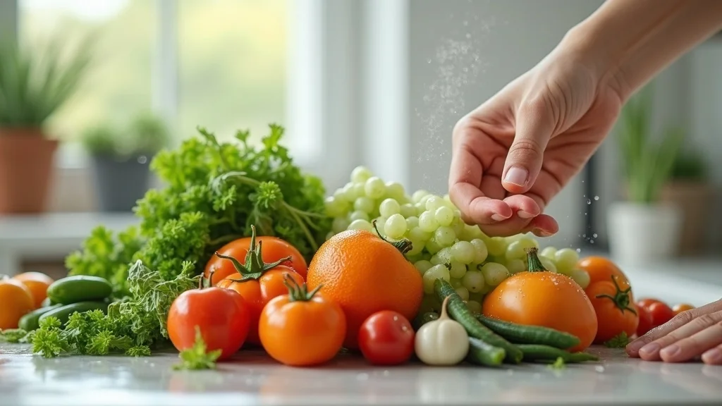 produce with chemical residue, environmental stressors impacting healing intelligence, nervous system, food quality concerns, bright kitchen scene