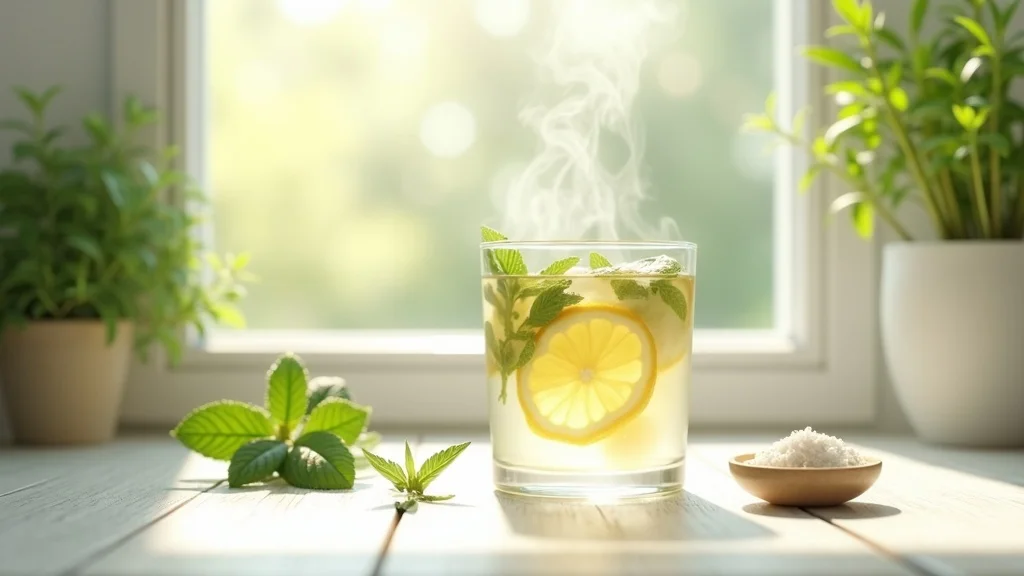 natural healing - Spa-inspired detox scene, infused water, bath salts, detox support, photorealistic, sunlit