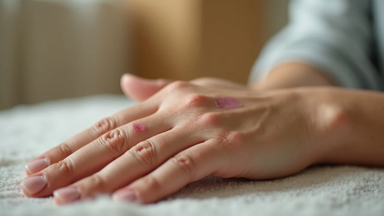 natural healing - Close-up of adult hand with healing wound, tissue repair, photorealistic, healthy skin, soft daylight
