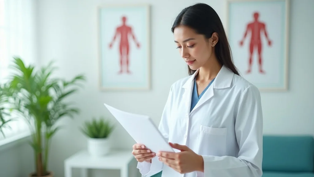 Empathetic healthcare professional educating about physical symptoms of bulmia eating disorder in a bright clinic