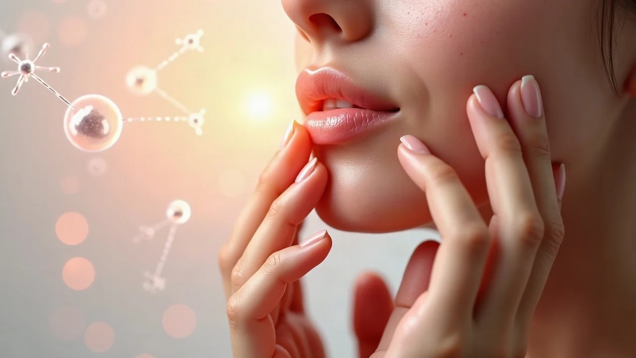 your body is constantly renewing itself - photorealistic close-up of hands touching radiant skin and mouth, highlighting cellular turnover