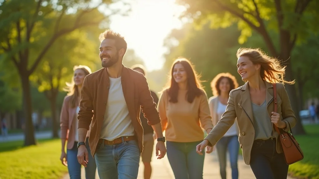 People walking in a park — physical activity for healthy bowel movements