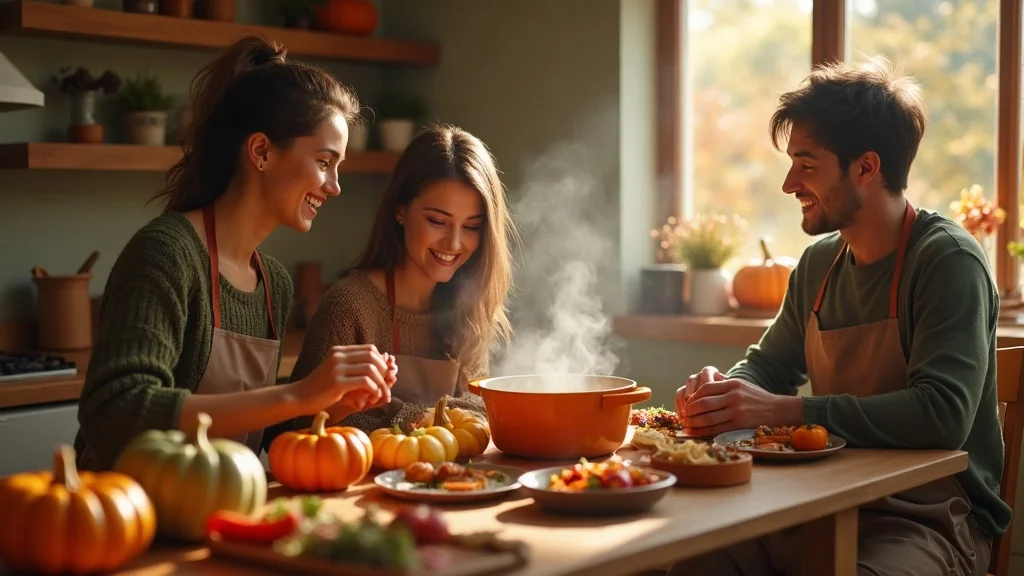 Preparing and sharing a wholesome autumn meal - holistic healing with seasonal vegetables and nourishing soups