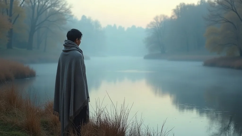 person standing by a slow river in autumn, reflecting on change and honoring personal shift