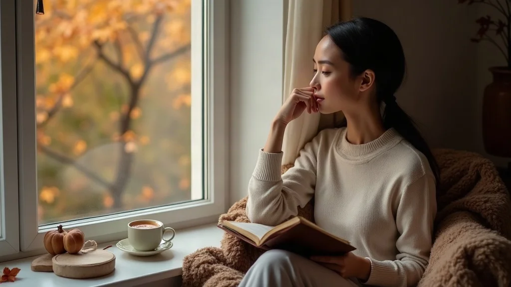 reflective woman indoors journaling by the window, embodying reflection when the old ways no longer fit