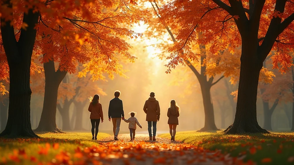 serene autumn park with people meditating and walking, showing renewal when old ways no longer fit