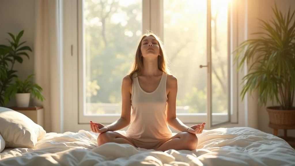 person practicing morning mindfulness in a sunlit bedroom, symbolizing daily practices for honoring shifts when old ways no longer fit